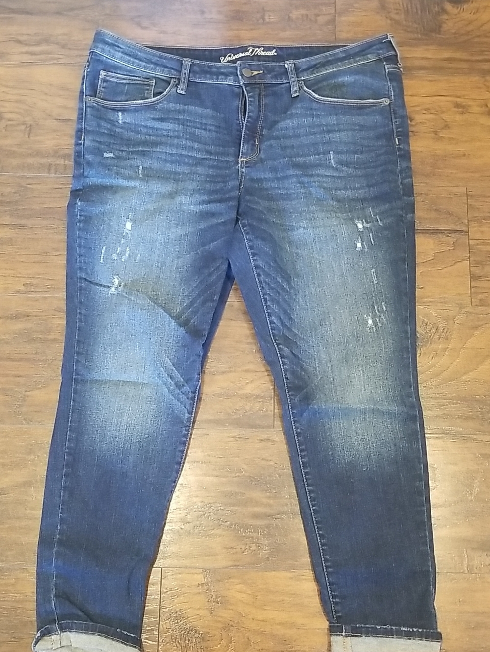 Universal Thread Dark Blue Distressed Mid Rise Skinny Jeans 16/ 33